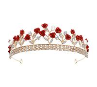 Sibba Corona Tiara Diadema Princesa Reina Hada Baile de Graduación Cumpleaños Gemas Rojas Flor Diamantes Imitación Brillante Dorada Tocado Banda Pelo Navidad Boda Novia Sombreros Mujeres Adultos