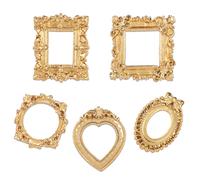 Sibba Mini Marco de Fotos 5 Piezas Vintage Oro Barroco Marco de Fotos de Resina Pequeño Marco de Fotos con Bordes Dorados Tallados para Joyas DIY Colgante de Pared Escritorio Decoración Hogar Pantalla