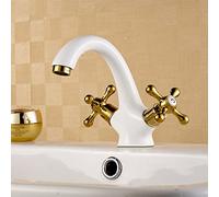 SIBEG Grifo Mezclador Retro para Lavabo de Baño, Oro Blanco, Dos Manijas, Vintage, Latón, Agua Fría y Caliente