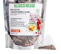 Siberian Green Ivan Chai - Té y bayas de rosa mosqueta, paquete de 50 bolsas de té natural, mezcla de té de fuego de hierbas naturales crudas y escaramujos