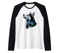 Siberian Husky Aullando A La Luna Camiseta Manga Raglan