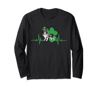 Siberian Husky Dog Heartbeat Shamrock Funny St Patricks Day Manga Larga