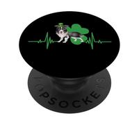 Siberian Husky Dog Heartbeat Shamrock Funny St Patricks Day PopSockets PopGrip Adhesivo