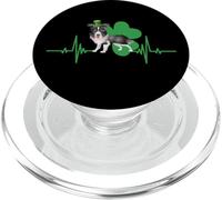Siberian Husky Dog Heartbeat Shamrock Funny St Patricks Day PopSockets PopGrip para MagSafe