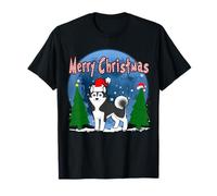 Siberian Husky Dog Merry Christmas Santa Hat Funny Xmas Camiseta