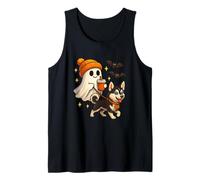 Siberian Husky Halloween Ghost Walking Husky Dog Camiseta sin Mangas