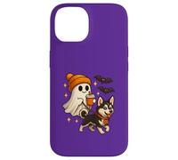 Siberian Husky Halloween Ghost Walking Husky Dog Carcasa para iPhone 14