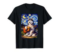 Siberian Husky Playing Guitar Whimsical Art Music Camping Camiseta