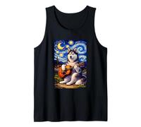 Siberian Husky Playing Guitar Whimsical Art Music Camping Camiseta sin Mangas