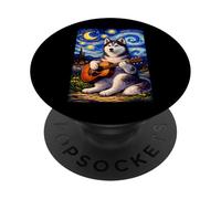 Siberian Husky Playing Guitar Whimsical Art Music Camping PopSockets PopGrip Adhesivo