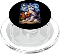 Siberian Husky Playing Guitar Whimsical Art Music Camping PopSockets PopGrip para MagSafe