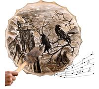 Siberian Spirit Music Drum - Antiguo Crow Pattern Frame, Handcrafted Wooden Accoustic Instrument, Shamanic Meditation Tool | Ethnic Rhythmic Sound Decor For Living Room Office Spiritual Gift