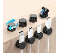 Siblaies 12 soportes para cables autoadhesivos con imán, clips para cables para escritorio y oficina en casa, manejo con una sola mano, orden para USB/red/cable de audio hasta 7 mm, color negro