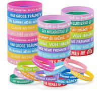 Siblaies 36 pulseras motivacionales para niños con frases alemanas - Pulseras de silicona de 18 cm como regalos para despedida de niños, cumpleaños y madres escolares
