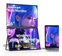 sibolan Monitor portátil dual de 16 pulgadas 2.5K 2560 × 1600,350 Nits, carcasa de aluminio de metal plegable de doble visualización para portátil con USB-C/HDMI, Plug & Play para productividad