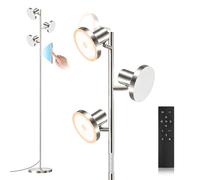 SIBRILLE Lampara de Pie Salon 36W 2500LM Lampara de Pie Regulable con Mando, 4 Temperaturas de Color, 3 Luces Giratorias Luz de Pie para Salón Habitación Oficina, Plateado