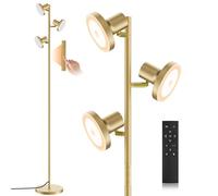 SIBRILLE Lampara de Pie Salon 36W 2500LM Lampara de Pie Regulable con Mando, 4 Temperaturas de Color, 3 Luces Giratorias Luz de Pie para Salón Habitación Oficina, Oro