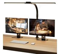 SIBRILLE Lampara Led Escritorio con Pinza, Lámpara De Escritorio Giratoria Para Ordenador Y Oficina En Casa, Lámpara De Escritorio Regulable Ajustable Con Cuello De Cisne, Doble Cabezal, Negro