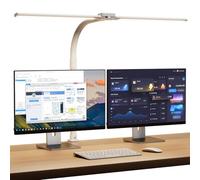 SIBRILLE Lampara Led Escritorio con Pinza, Lámpara De Escritorio Giratoria Para Ordenador Y Oficina En Casa, Lámpara De Escritorio Regulable Ajustable Con Cuello De Cisne, Doble Cabezal, Blanco