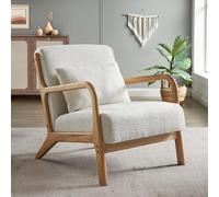 Sicaan Sillón Vintage Escandinavo Marie Bou lanco y Madera 74x65x84 cm - Sillón Diseño Nórdico con Reposabrazos Curvos - Butaca Salón Dormitorio con Cojín Cómodo
