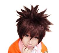 ¡Sicario renacido! Sawada Tsunayoshi Cosplay Pelucas Corto Marrón Rojo Mezcla Fluffy Pelo sintético Rol Playwig + Peluca Cap FQ0050