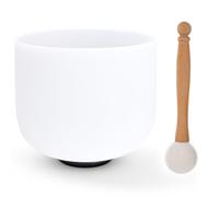 Siceeoly Cuenco tibetano de cristal blanco esmerilado de cuarzo esmerilado para meditación de chakras con anillo tórico de gamuza