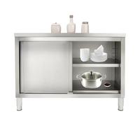 SICHENSH Armario de trabajo con puertas correderas, armario de trabajo independiente de acero inoxidable, puerta corredera de acero inoxidable, mesa de trabajo con patas antideslizantes, mesa de