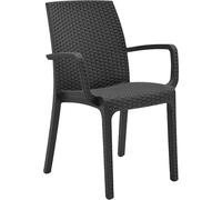 Sicignano BC904 - Sillón con reposabrazos - Sillón Indiana - Antracita - Apilable - Silla de plástico - Interior exterior jardín - 59 x 57 x 86 cm - 1 unidad