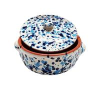 Sicignano | Cacerola de terracota de 21 cm con tapa (juego de 2 unidades), línea Familia, fabricada en Italia, para cocina sana, apta para horno y gas, turquesa y azul
