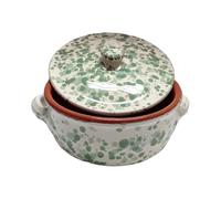 Sicignano | Cacerola de terracota de 24 cm con tapa (juego de 2 unidades), línea Familia, fabricada en Italia, para cocina sana, apta para horno y gas, salvia y salvia oscura