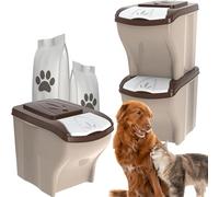 Sicignano | Contenedor para pienso para perros y gatos, 3 unidades x 20 l, capacidad de 3 x 10 kg, con tapa, higiénico, ocupa poco espacio - Componible, apilable, apilable