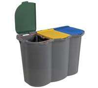 Sicignano | Cubo de basura único para reciclaje diferenciado 80L (3x26,5L) - 3 compartimentos con tapas de colores para papel, plástico y vidrio - Cubo de basura - Gris, 74x35x55h cm (1)
