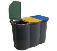 Sicignano | Cubo de basura único para recogida selectiva 80 L (3 x 26,5 L) - 3 compartimentos con tapas de colores para papel plástico cristal - Cubo de basura - Gris, 74 x 35 x 55 cm (2)