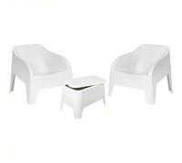 Sicignano | Juego de 3 piezas, 2 sillones con reposabrazos, 1 mesa contenedora, impermeable, compacto, fácil de limpiar, decoración exterior jardín terraza, fabricado en Italia (juego blanco)