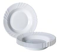 Sicignano | Plato Ebro blanco con decoración borde, vidrio ópalo templado | Diseño elegante, apto para entrantes, segundos platos y guarniciones | Apto para microondas, estilo Shabby Chic (6, Ø23 cm)