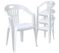Sicignano | Silla de jardín de plástico, sillón Piona, silla con reposabrazos de exterior, con respaldo bajo, apilable, ligera, fácil de limpiar, 56 x 55 x 78 (h) cm (4, blanco)