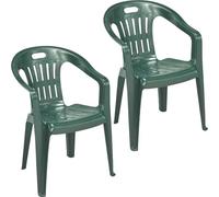 Sicignano | Silla de jardín de plástico, sillón Piona, silla con reposabrazos de exterior, con respaldo bajo, apilable, ligera, fácil de limpiar, 56 x 55 x 78 (alt) cm (2, verde)