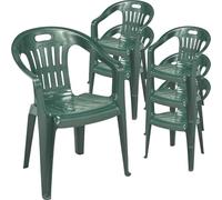 Sicignano | Silla de jardín de plástico, sillón Piona, silla con reposabrazos para exterior, con respaldo bajo, apilable, ligera, fácil de limpiar, 56 x 55 x 78 cm (6, verde)