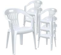 Sicignano | Silla de jardín de plástico, sillón Piona, silla con reposabrazos para exterior, con respaldo bajo, apilable, ligera, fácil de limpiar, 56 x 55 x 78 cm (6, blanco)