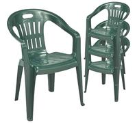 Sicignano | Silla de jardín de plástico, sillón Piona, silla con reposabrazos para exterior, con respaldo bajo, apilable, ligera, fácil de limpiar, 56 x 55 x 78 cm (4, verde)