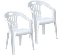 Sicignano | Silla de jardín de plástico, sillón Piona, silla con reposabrazos para exterior, con respaldo bajo, apilable, ligera, fácil de limpiar, 56 x 55 x 78 cm (2, blanco)