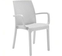Sicignano - Sillón con reposabrazos, silla con reposabrazos, sillón Indiana - Blanco - Apilable - Silla de plástico - Interior exterior jardín - 59 x 57 x 86 cm - 1 pieza, BC905