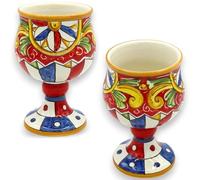 SICILIA BEDDA CAPACI Cáliz de cerámica de Caltagirone - h 13 x 8 cm Aprox. (1 Pieza) Varias Opciones de decoración - decoro 3