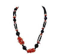Sicilia Bedda - Collar con coral rojo del Mediterráneo y ágata negra - Producto hecho a mano., Ágata negra, coral rojo crudo del mar Mediterráneo, Ágata