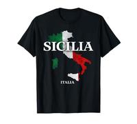 Sicilia Italia Bandera Mapa Patrimonio Italiano Viajes Vacaciones Camiseta