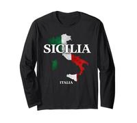 Sicilia Italia Bandera Mapa Patrimonio Italiano Viajes Vacaciones Manga Larga