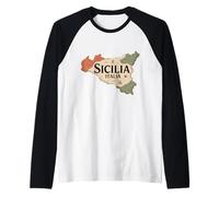 Sicilianos Italianos Italia Sicilia Mapa Palermo Italia Sicilia Camiseta Manga Raglan