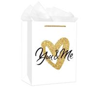 SICOHOME - Bolsa de regalo grande de papel de aniversario con papel de seda de 13 pulgadas, bolsa de regalo para el día de San Valentín con papel de seda y tarjeta de felicitación para marido, esposa,