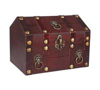 SICOHOME Cofre del tesoro grande para niños, caja del tesoro pirata de madera vintage decorativa y caja de joyería, caja grande de almacenamiento de baratijas con cerradura y tapas para niños, aula,