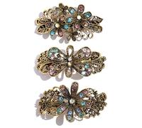 SICOPEE Pasadores de pelo vintage florales para mujeres y niñas, 3 piezas con diamantes de imitación retro franceses, horquillas para el pelo con flores, accesorios para el cabello